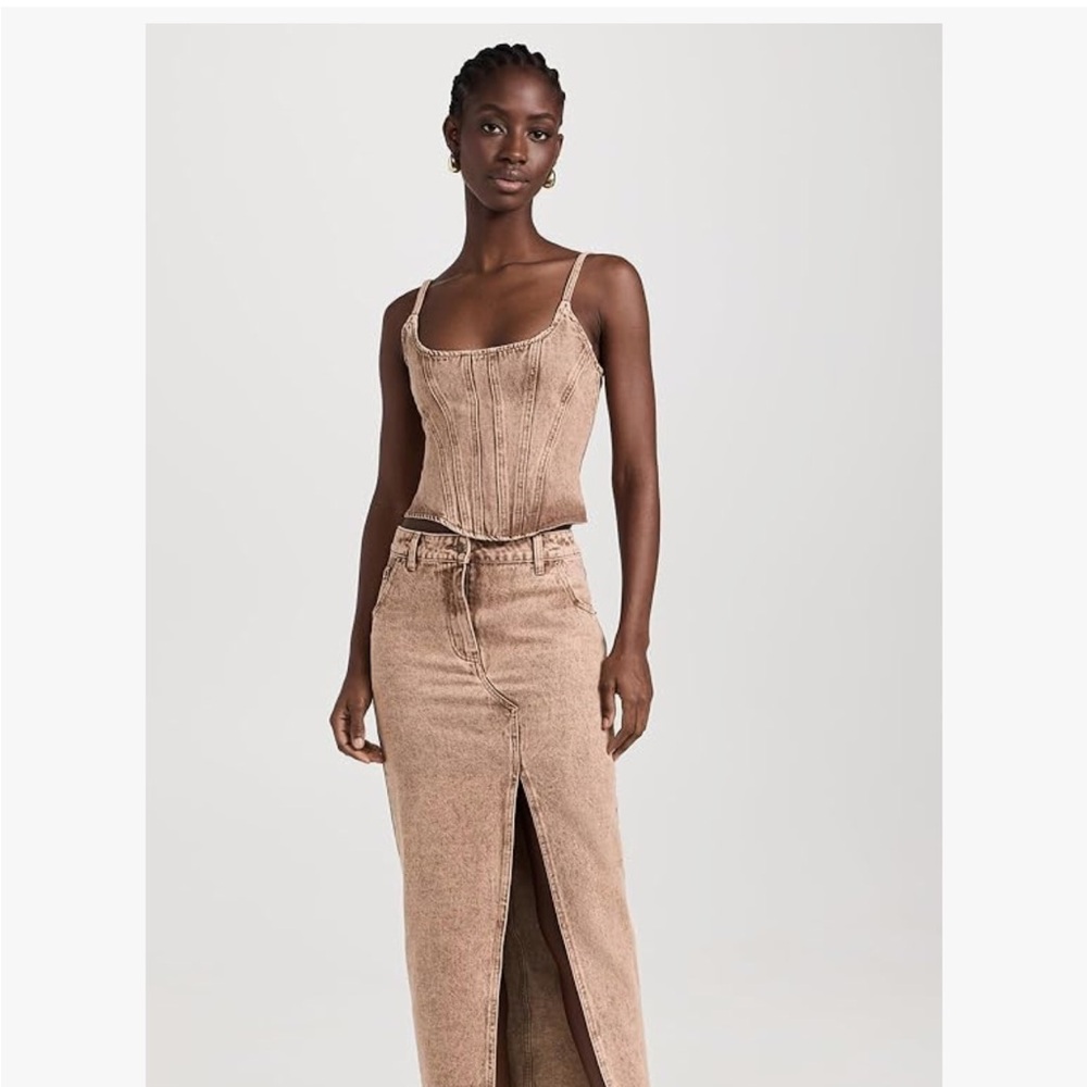 Lioness Tan Denim Corset Top and Skirt Set